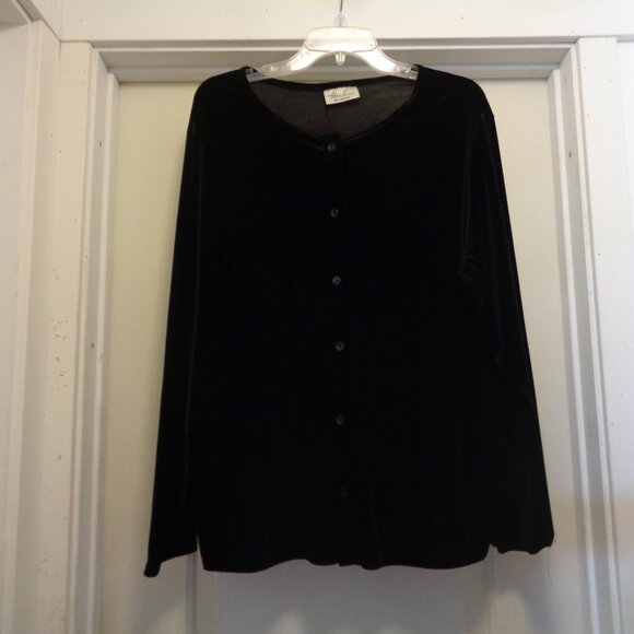 VINTAGE BLACK VELVET Button Up Jacket Blouse By Kathie Lee 14 - Picture 2 of 5